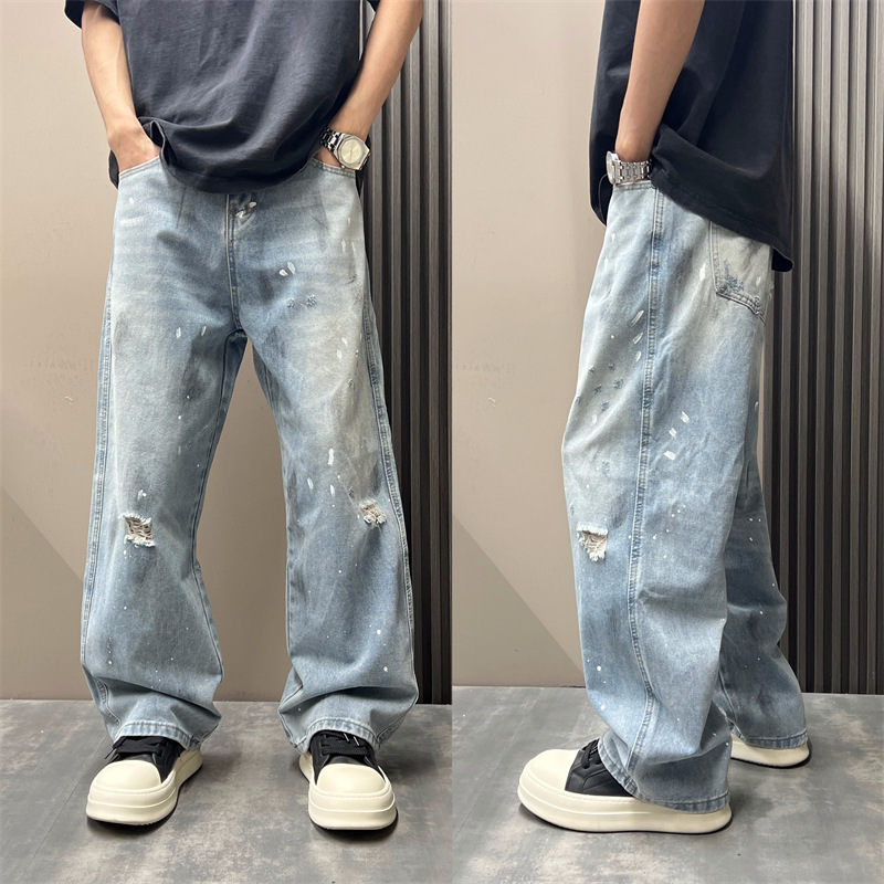 Mens Straight-leg Relaxed-fit American-style High-street Vintage Jeans - Image 6