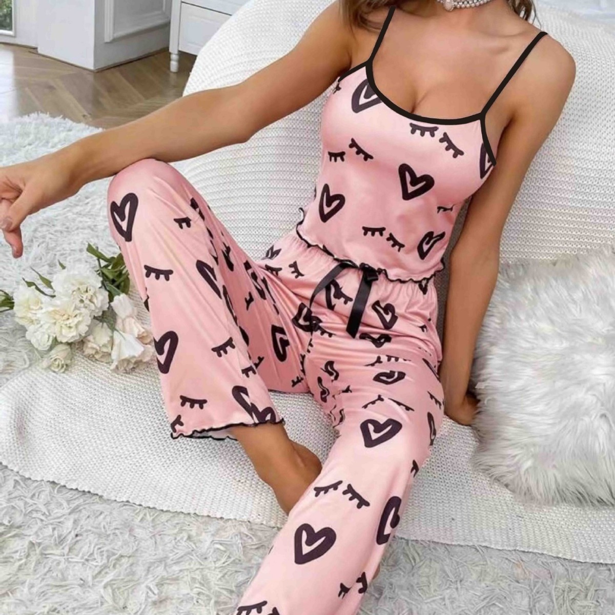 Two-piece Milk Silk Suspender Pajamas - Image 4