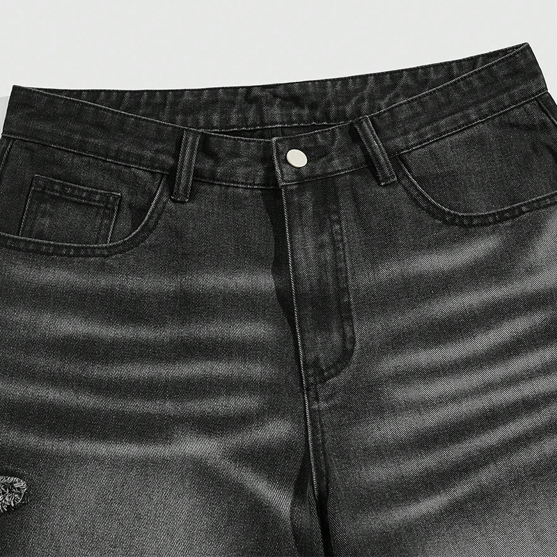 Mens Retro Five-Point Star Denim Cropped Shorts - Image 3