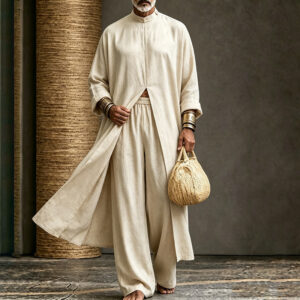 Casual Linen-look Irregular Long-sleeve Top And Pants Urban Fashion Loose-fitting Set