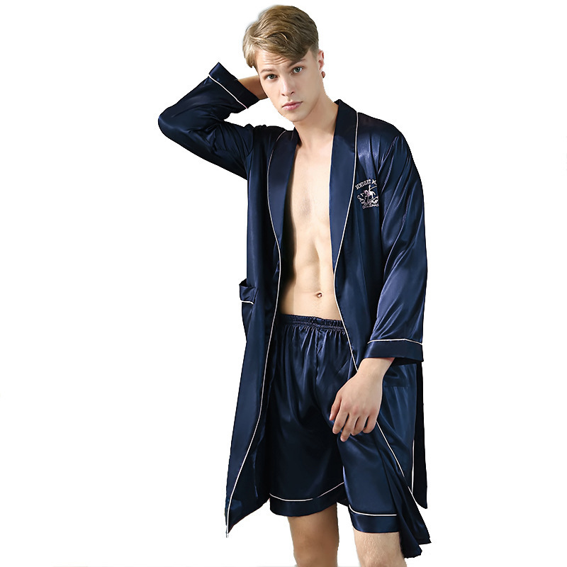 Ice-silk Mandarin-collar Nightgown And Pajama Pants Home Set - Image 5