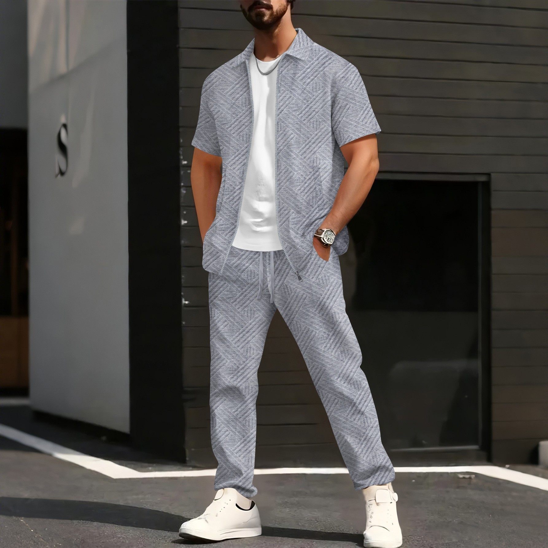 Floral Cardigan Short-sleeve Jacket, And Pants Casual Set - Image 3