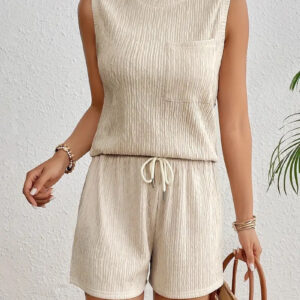 Round Neck Sleeveless Solid Color Vest Suit Comfortable Casual Shorts Suit