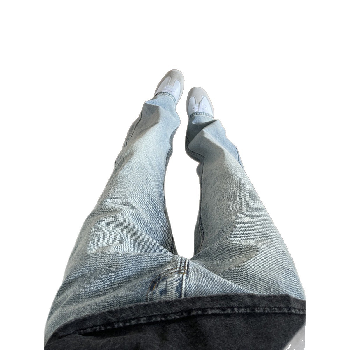Mens American Style Retro Washed Distressed Straight Leg Jeans - Image 6