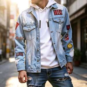 Men's Denim Jacket With European And American Decal Coat