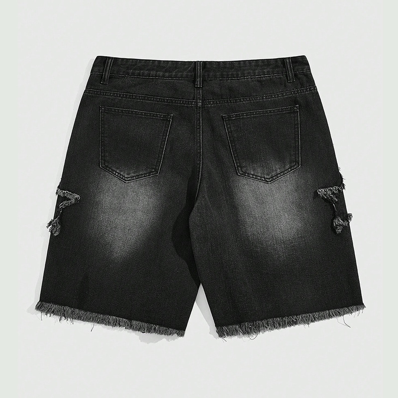 Mens Retro Five-Point Star Denim Cropped Shorts - Image 4