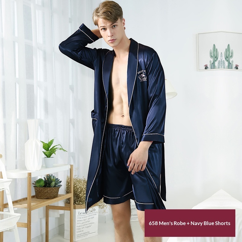 Ice-silk Mandarin-collar Nightgown And Pajama Pants Home Set - Image 10