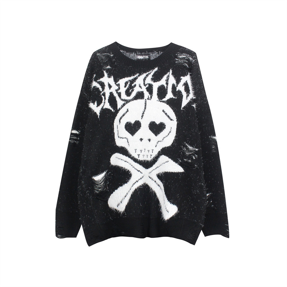 Skull Jacquard Ripped Sweater Men - Image 3