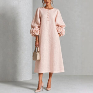 Three-dimensional Floral Dress With Puff Sleeves French-style A-line Party Wedding Dresses Women's Clothing