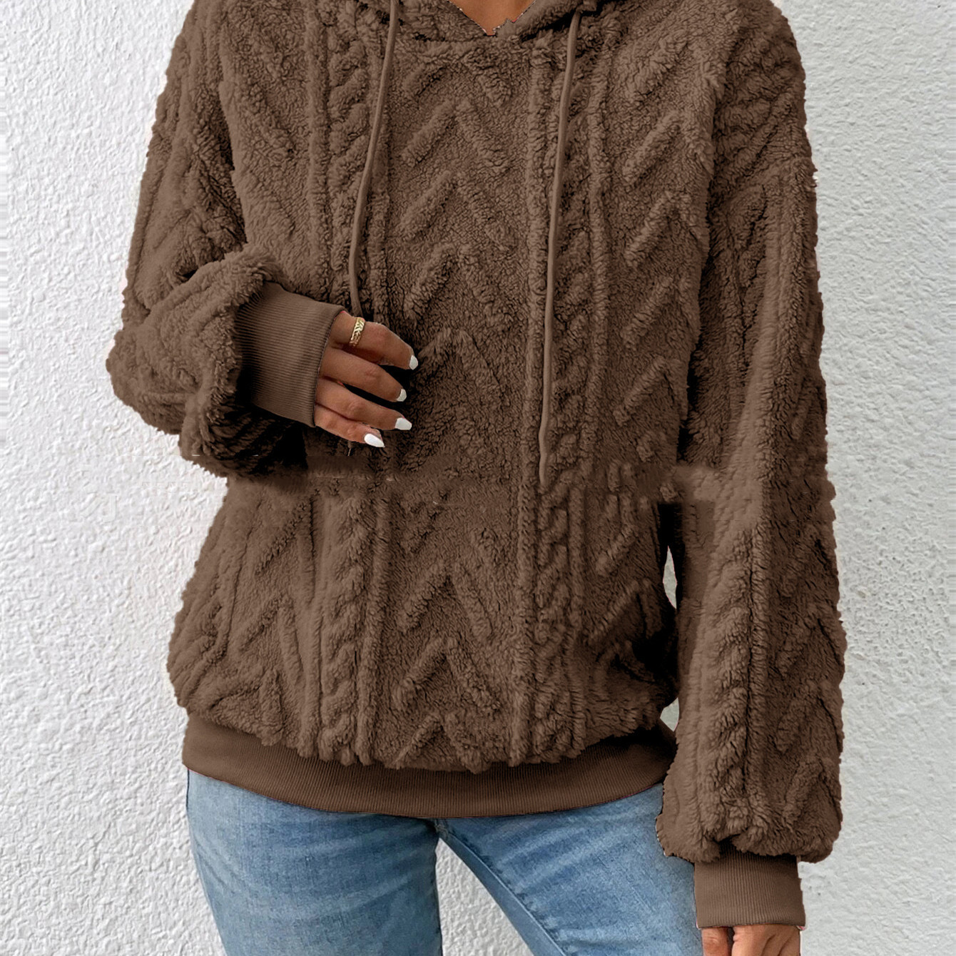 Flannel Hooded Loose Plush Coat - Image 6