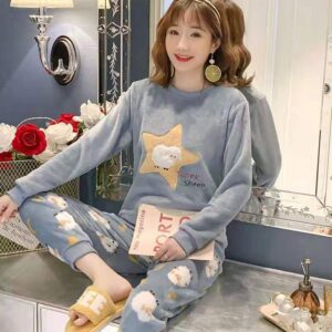 Autumn And Winter Flannel Long-sleeved Trousers Thickened Pajamas Home Wear Two-piece Suit