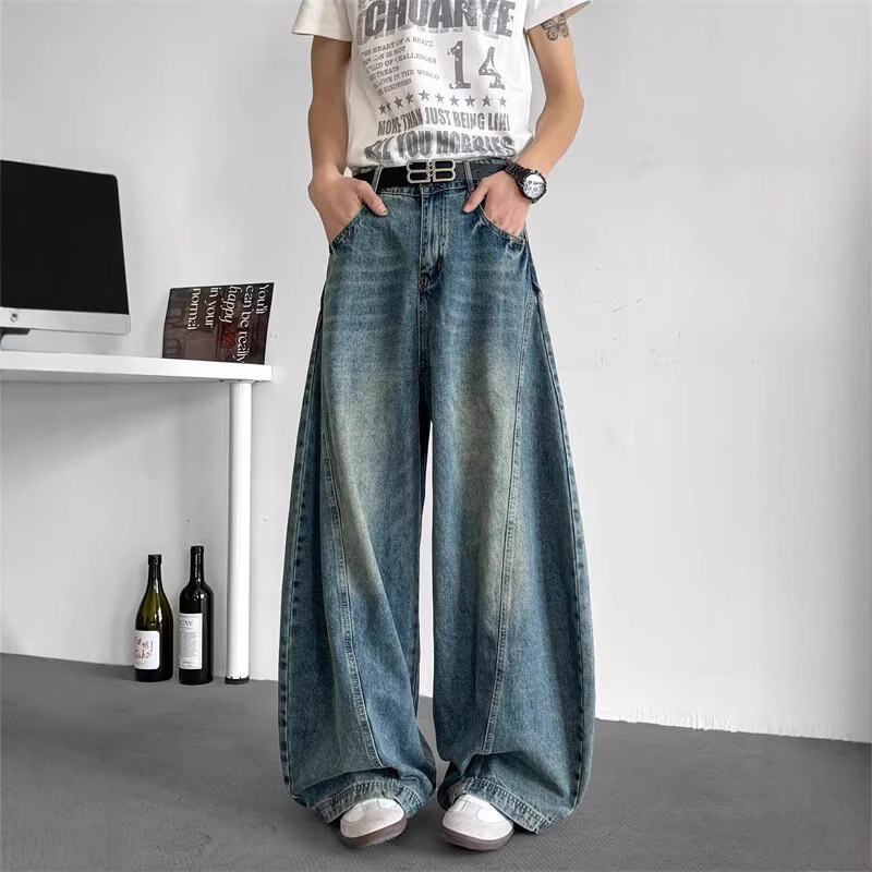 Retro Washed And Distressed Design Jeans - Image 2