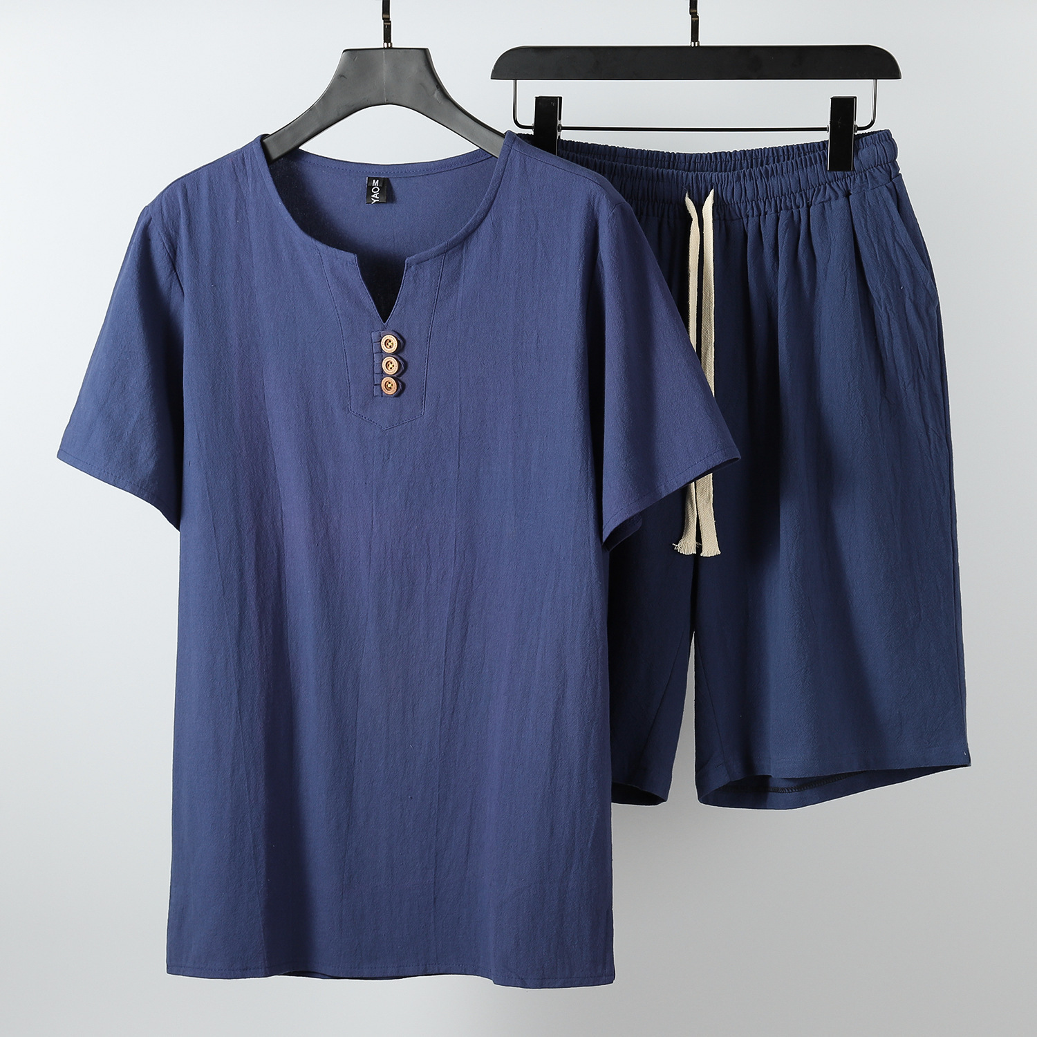 Mens Retro Linen Short-sleeve T-shirt Set - Image 5