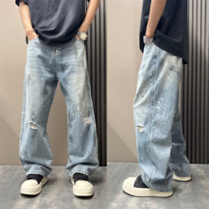 Mens Straight-leg Relaxed-fit American-style High-street Vintage Jeans