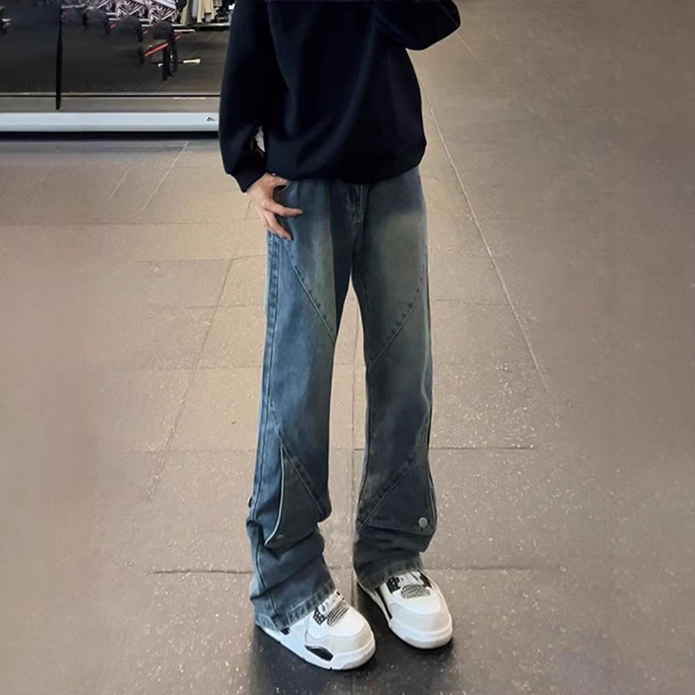 Straight-leg Vintage Blue Patchwork Jeans For Men - Image 2