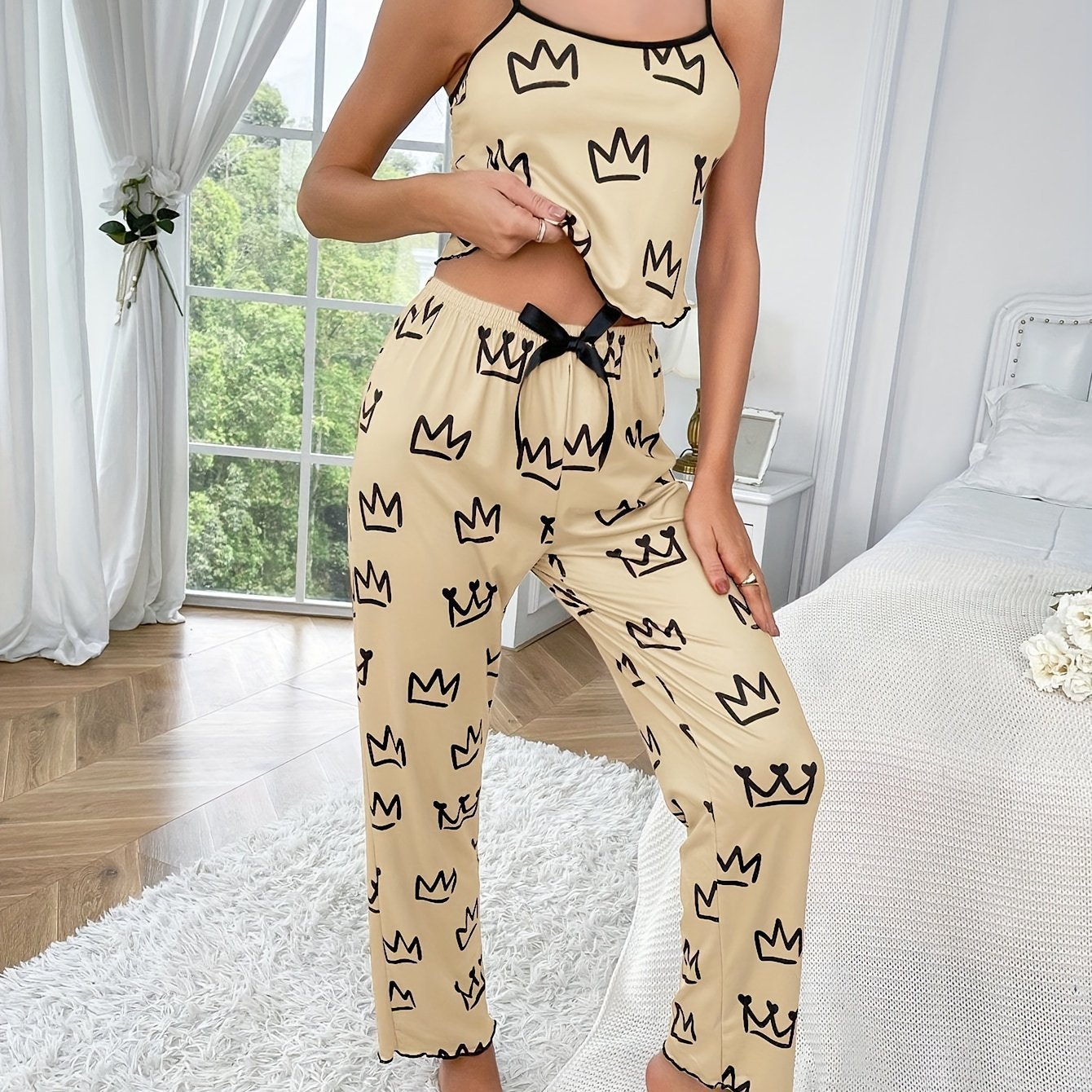 Two-piece Milk Silk Suspender Pajamas - Image 7