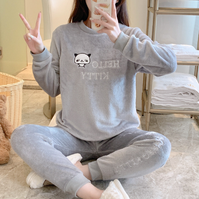 Autumn And Winter Pajamas Women's Flannel Round Neck - Image 5