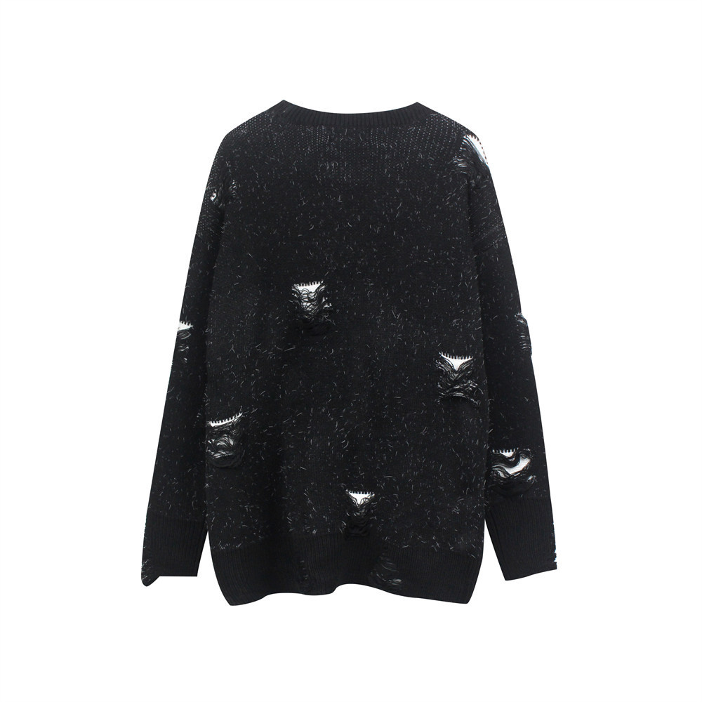 Skull Jacquard Ripped Sweater Men - Image 2