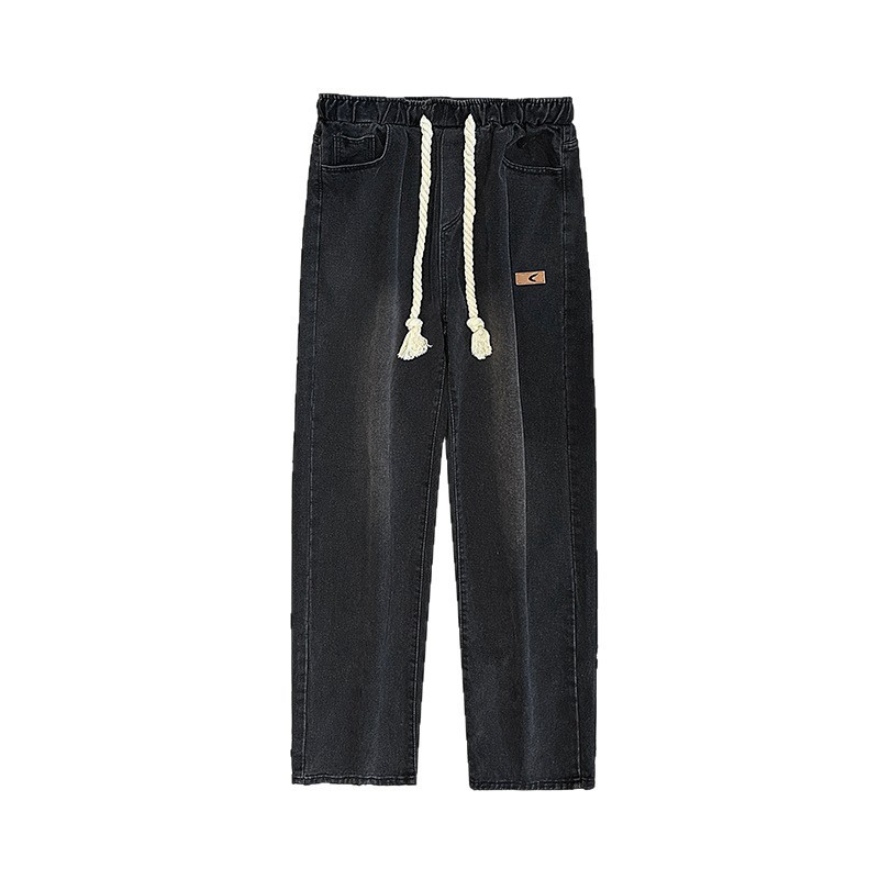 Mens Elastic-waist Drawstring Jeans Loose-fit Straight-leg Style - Image 5