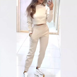 Independent Station Europe And The United States Foreign Trade New Autumn And Winter Ladies High Collar Slim Long Sleeve Leisure Suit