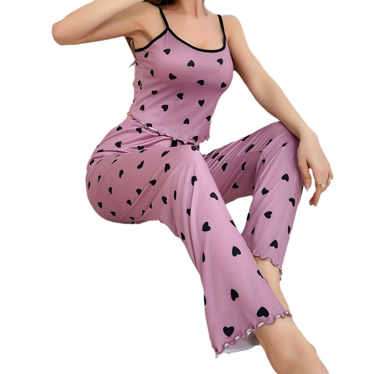 Two-piece Milk Silk Suspender Pajamas - Image 3
