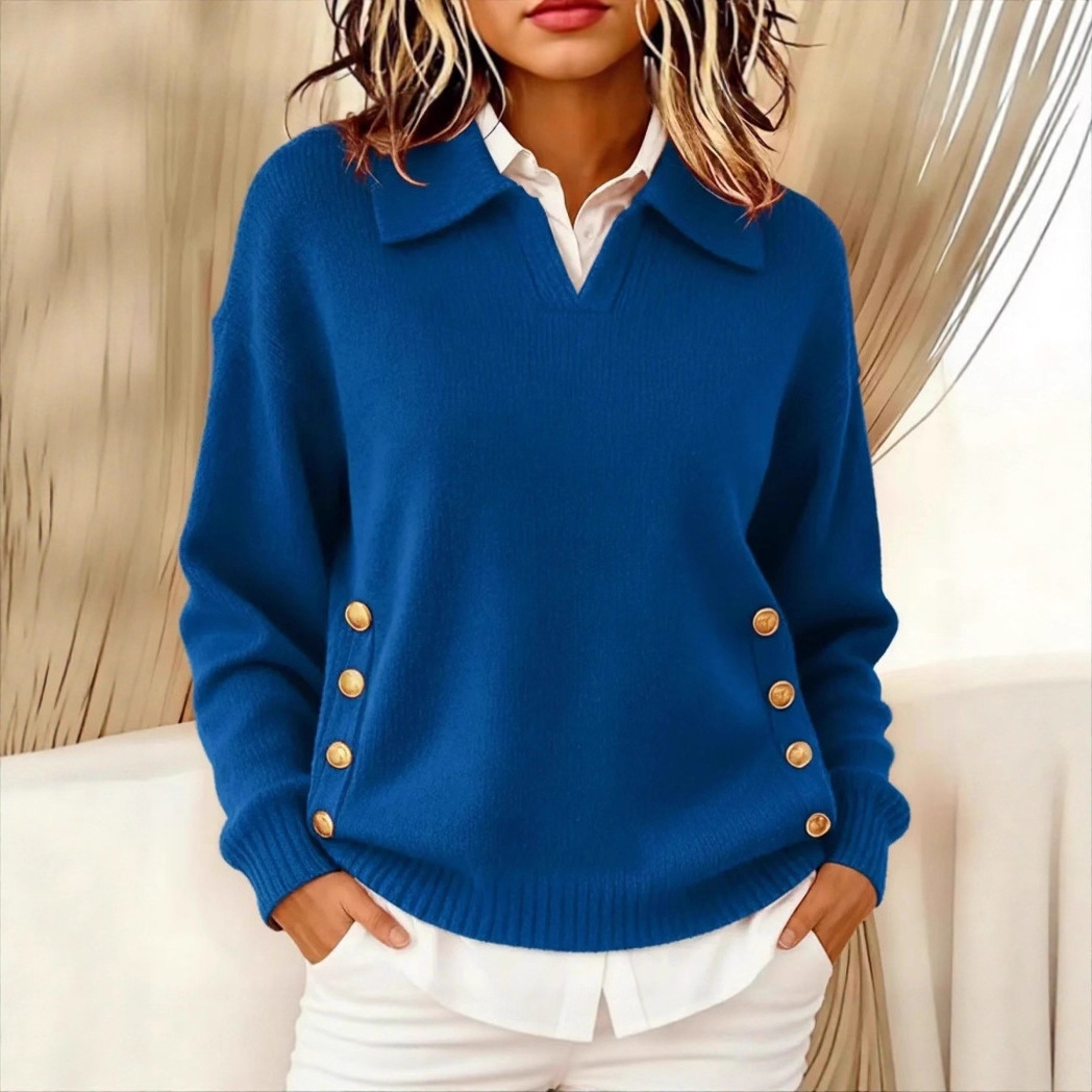 Turn-down Collar Sweater Button-down Collar Pullover Women's Long Sleeve Tops - Image 6