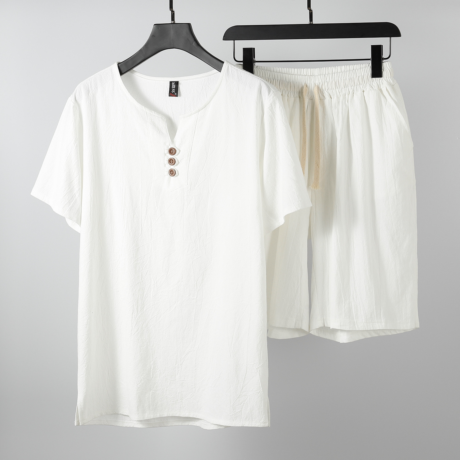 Mens Retro Linen Short-sleeve T-shirt Set - Image 2
