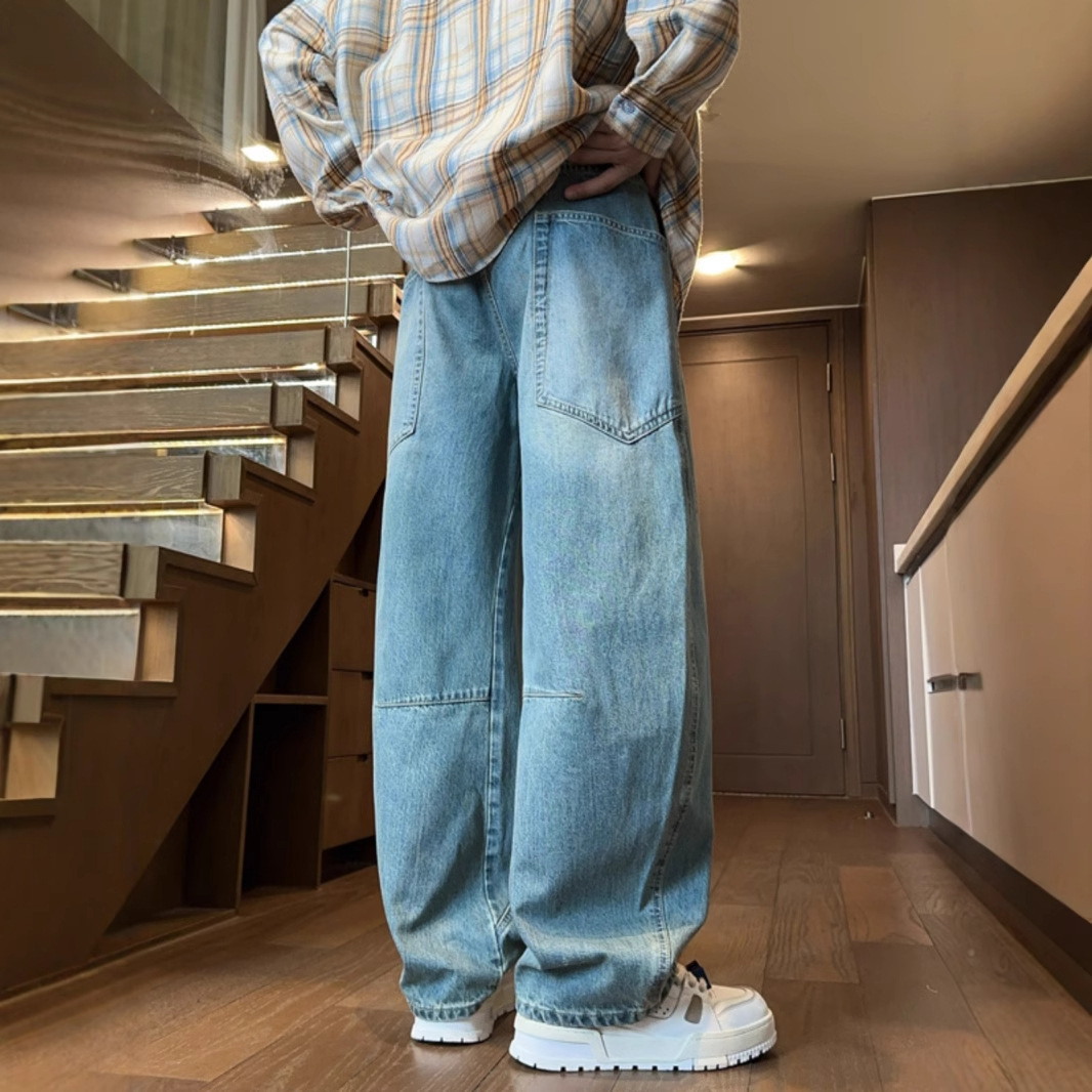 Cut-off Jeans For Men American-style Vintage Wide-leg And Loose-fit - Image 2