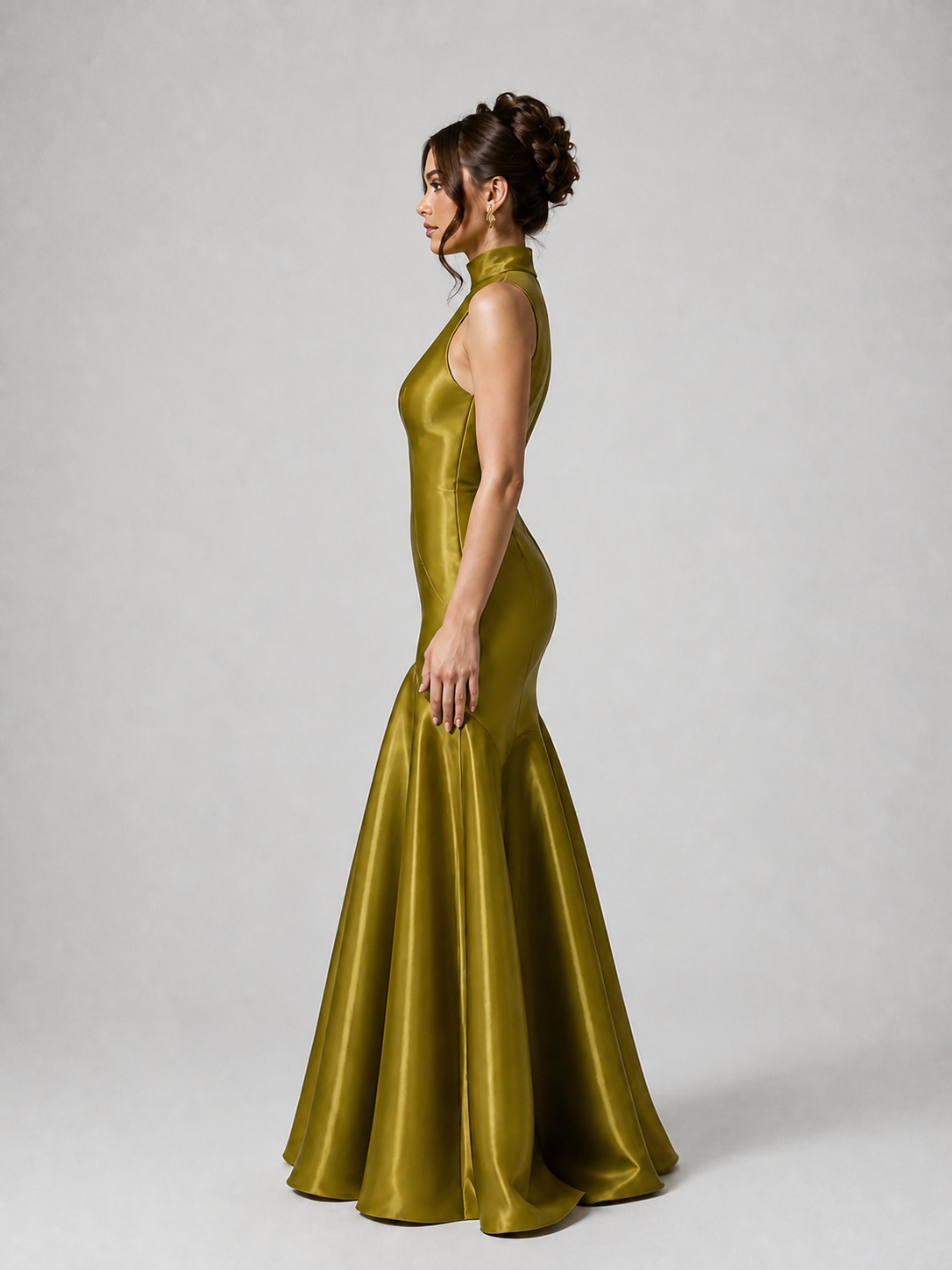 Sylvie Olive Satin Mermaid Gown - Image 3