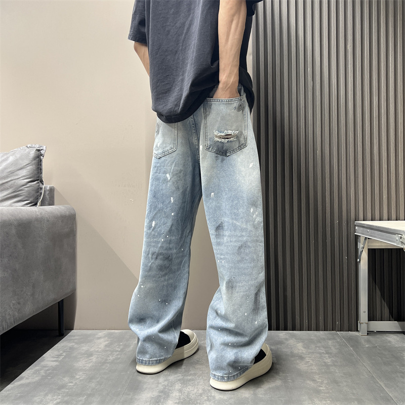 Mens Straight-leg Relaxed-fit American-style High-street Vintage Jeans - Image 3
