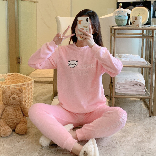 Autumn And Winter Pajamas Women's Flannel Round Neck - Image 4