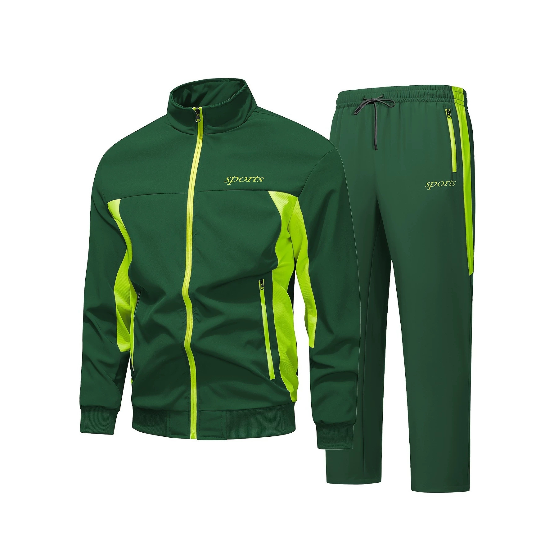 Men's Autumn Casual Sportswear Set With A Stand-up Collar And Color-block Design - Image 5