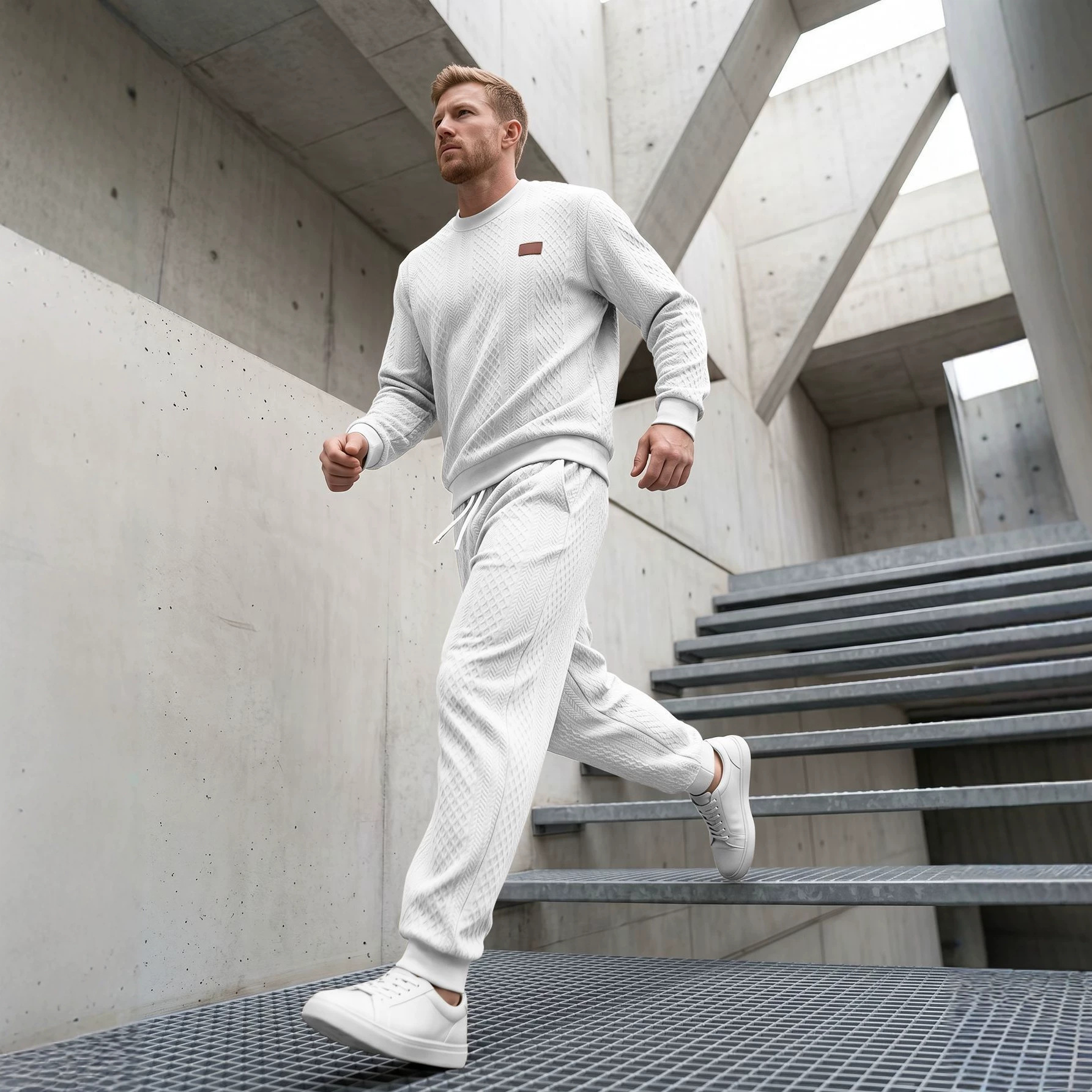 Mens Textured Jacquard Crew-Neck Sweater Set - Image 2