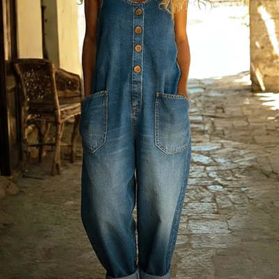 Women's Buckle Jumpsuit Casual Retro Multi-Pocket Overalls Pants - Image 5