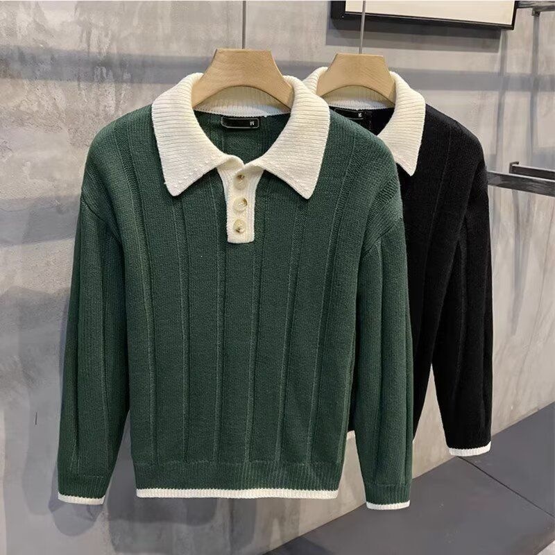 Men's Retro Casual Lapel Knitted Sweater - Image 2