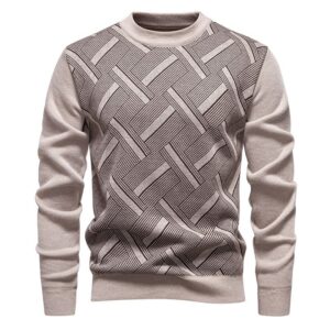 2025 Autumn And Winter New Men's Fashion Trendy Striped Sweater With Fleece Thickened Casual Crew Neck Warm Knitwear