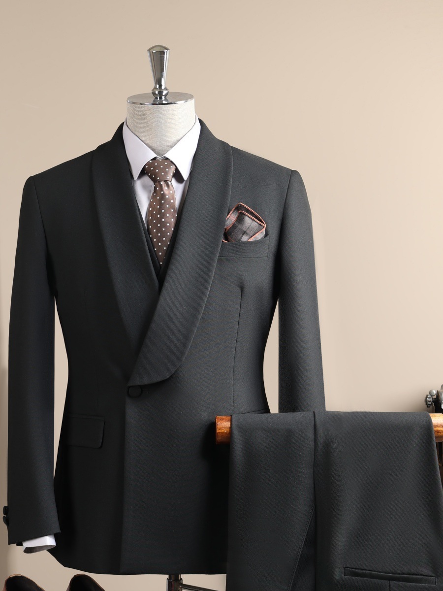 Men Taupe Shawl Lapel One Button 2 Pieces Suit Blazer & Pants Set - Image 3