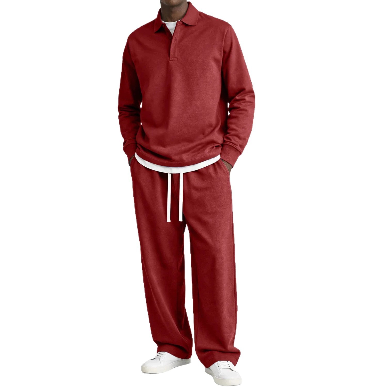 Fallwinter Long-sleeve Button-up Collar Shirt And Pants Set - Image 5