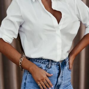 Lapel Long Sleeve Shirt Women's Button-up Tops Clothing