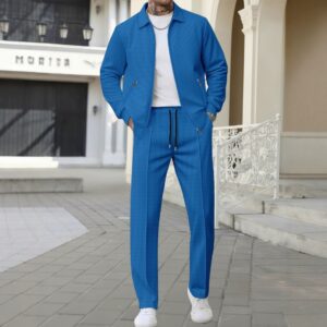 Men's Waffle-Weave Zippered Lapel Slim-Fit Cardigan And Jacket Set