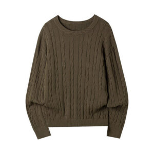 Mens Simple Solid-Color Jacquard Knitted Sweater