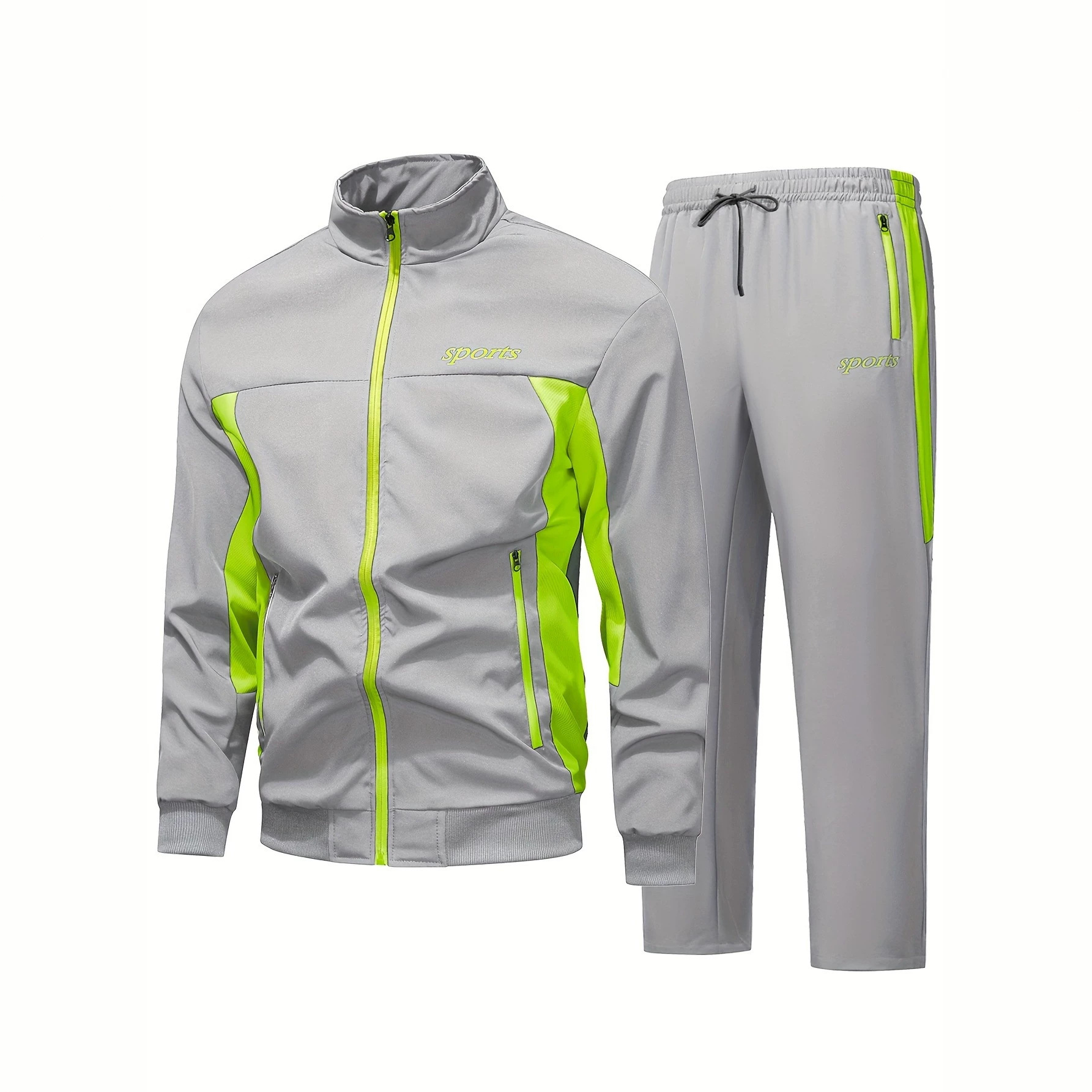 Men's Autumn Casual Sportswear Set With A Stand-up Collar And Color-block Design - Image 3