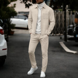 Lapel Cardigan Mens Jacket And Trousers Set