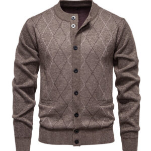 2025 New Autumn And Winter Men's Plaid Cardigan Knitwear Korean Style Trendyy Casual Loose Single-Breasted Round Neck Knitwear