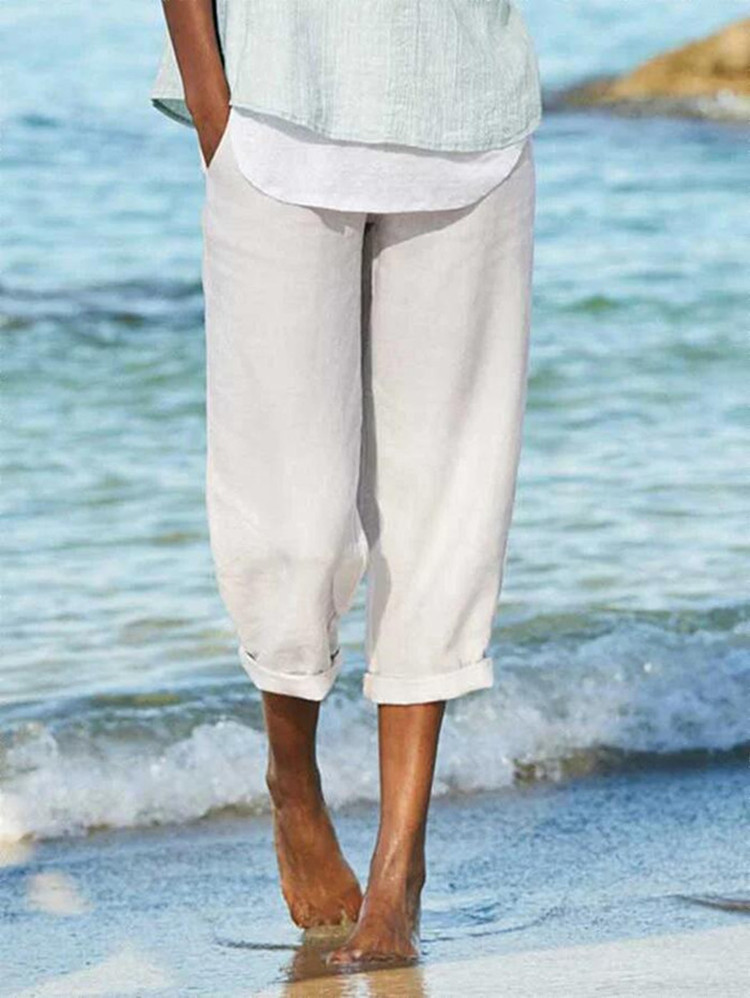 Linen Art All-Match Loose Casual Solid Color Plus Size Pants Women