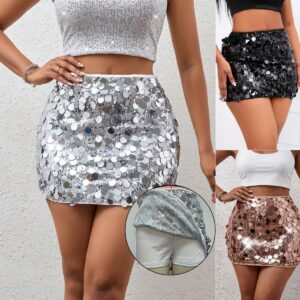 Womens Sparkly Sequin Mini Skirt  Slim Fit Bodycon Short Skirt For Party