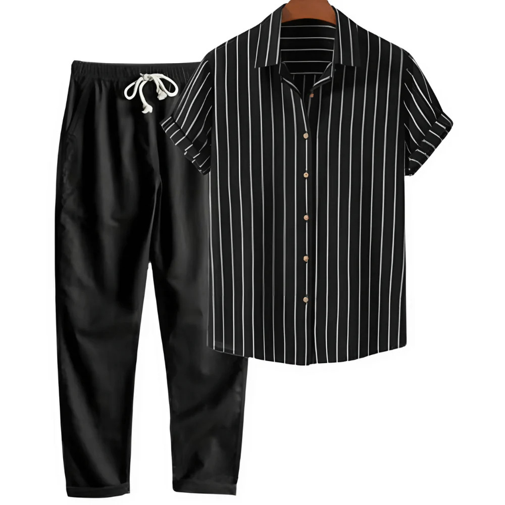 Printed Loose Short Sleeve Shirt Trousers Suit Men's Casual Suit - Image 2
