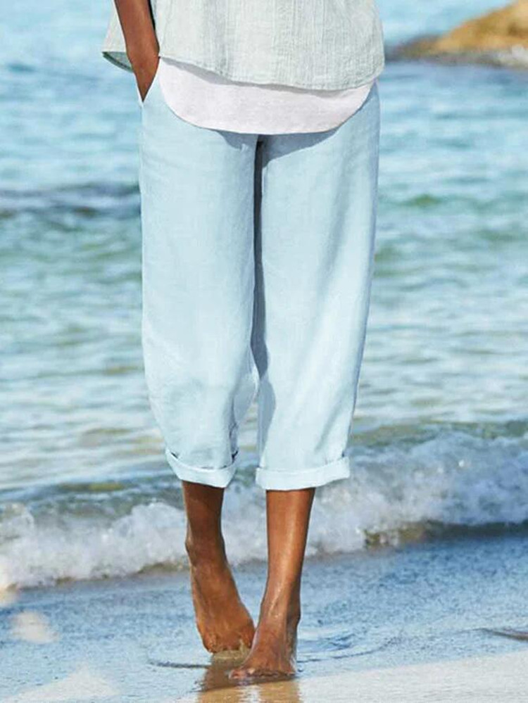 Linen Art All-Match Loose Casual Solid Color Plus Size Pants Women - Image 2