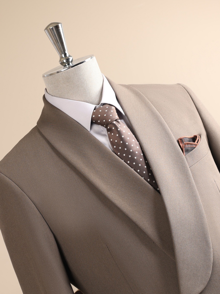 Men Taupe Shawl Lapel One Button 2 Pieces Suit Blazer & Pants Set - Image 2