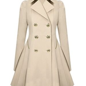 Fold Over Collar  Double Breasted  Plain Coats
